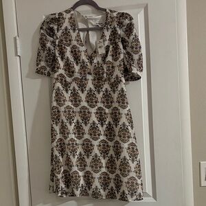 Express White and Brown Patterned Mini Dress